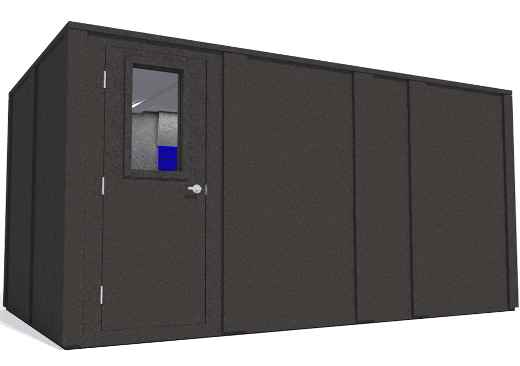 WhisperRoom MDL 96168 E shown from the left side with door closed and blue foam