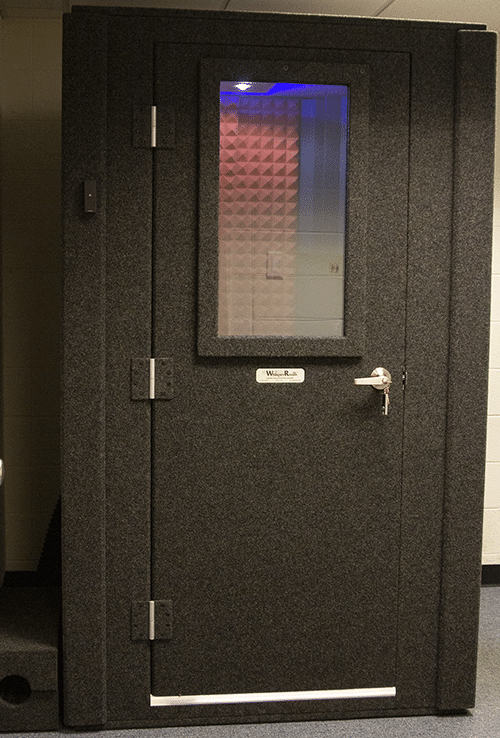 A WhisperRoom Voice Over Basic Package is shown from the front with the door closed.