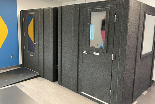 Two WhisperRoom MDL 7272 S units set up inside of YMCA Cypress Creek in Houston Texas.