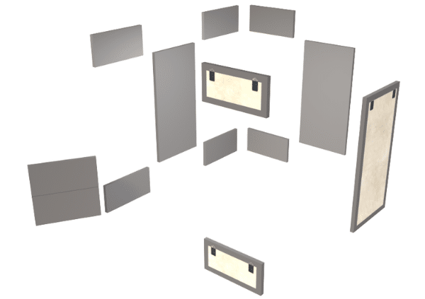 Acoustic Package for Drum Booth - Includes ten 1' x 2' and three 2' x 4' Fabric Acoustic Panels with velcro backed hang tabs for enhanced sound control and premium acoustics.