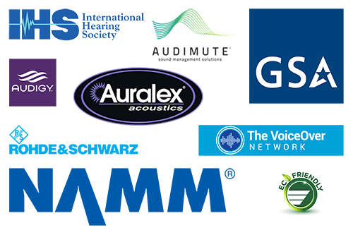 Partners Image containing International Hearing Society, GSA, Rohde & schwarz, The Voice Over Network, Auralex acoustics, and NAMM Logos.