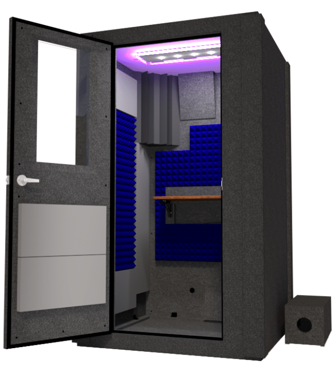 WhisperRoom's Voice Over Basic Package - Interior showcasing included features for a complete vocal booth setup.